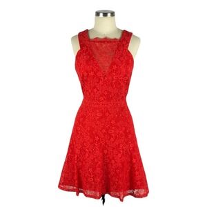ADELYN RAE Bold Red Lace Cut‎ Out A-Line Mini Dress Size Small Sheer